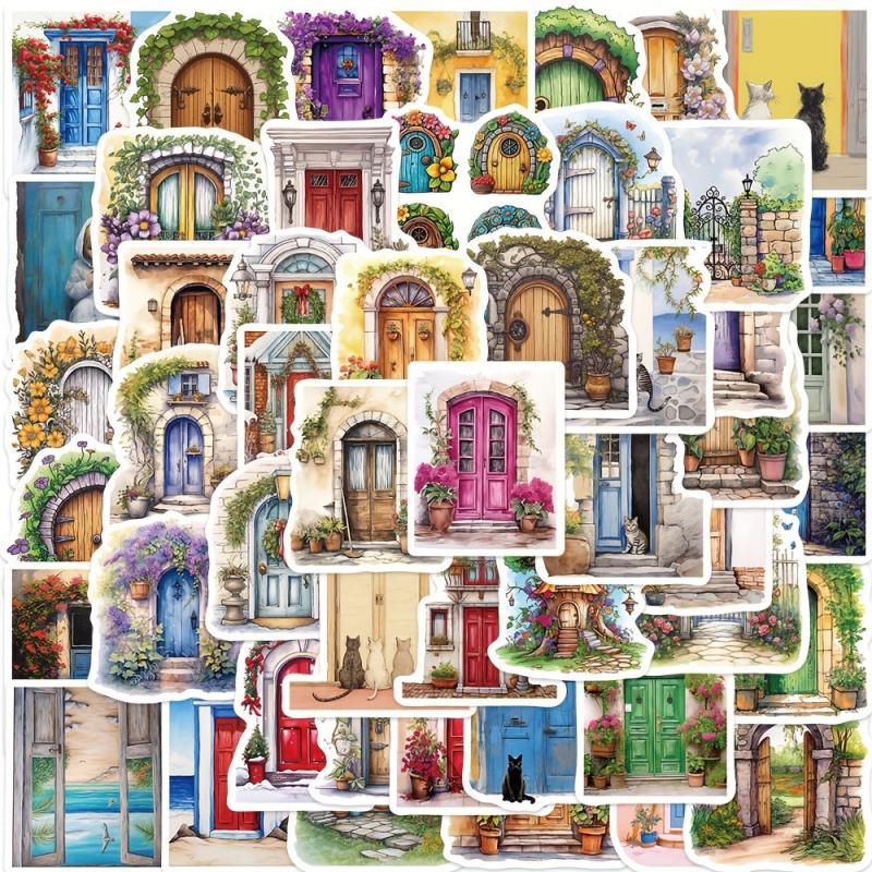 50 Pcs Vintage Door Scrapbook Stickers Retro Boho Flowers for Journaling