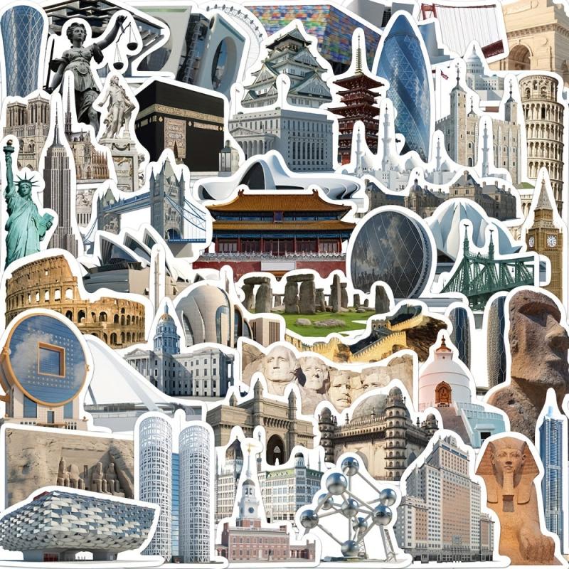 65pcs Landmark Building Graffiti Stickers Water Bottles Backpacks Laptops
