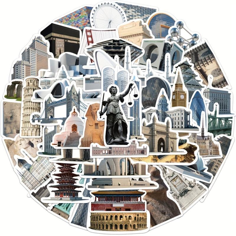 65pcs Landmark Building Graffiti Stickers Water Bottles Backpacks Laptops