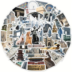 65pcs Landmark Building Graffiti Stickers Water Bottles Backpacks Laptops
