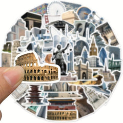 65pcs Landmark Building Graffiti Stickers Water Bottles Backpacks Laptops
