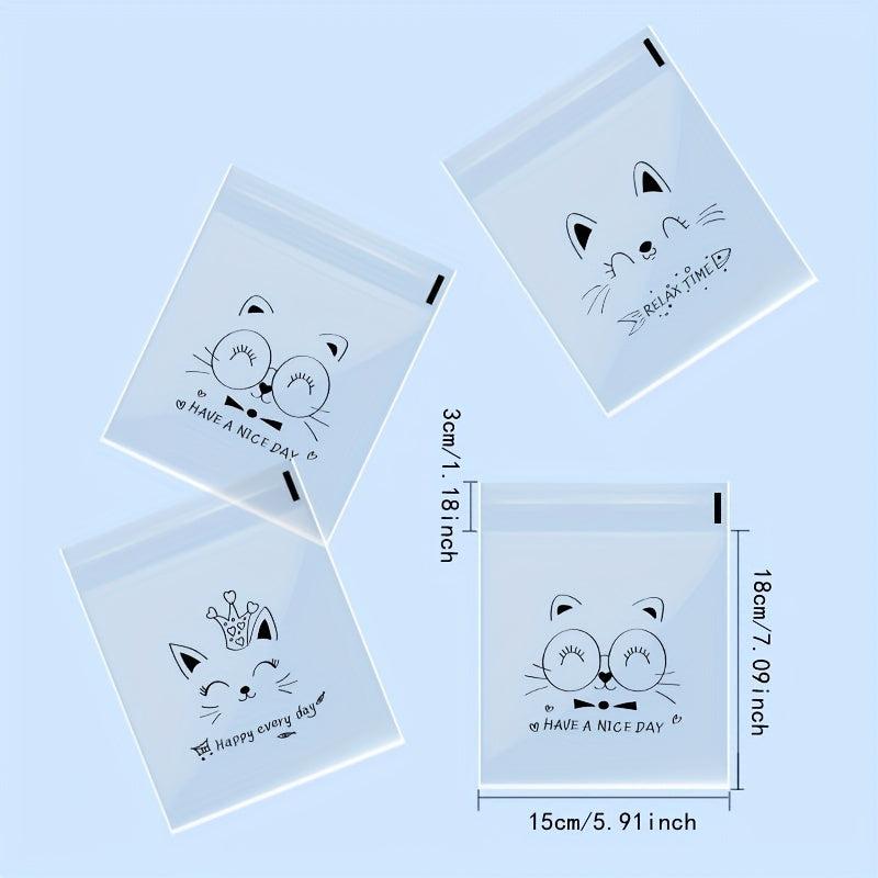 100pcs Cat Pattern Print Ziplock Bag for Gift Packaging