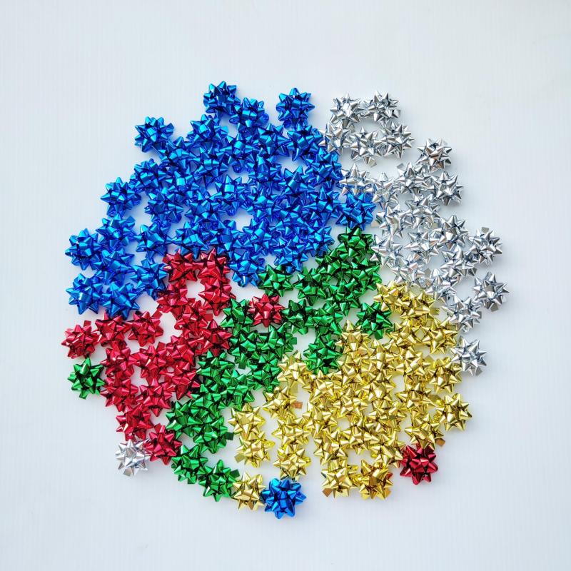 50pcs Mini Christmas Bows 2 Metallic Star Mini Gift Bow Self Adhesive Bows