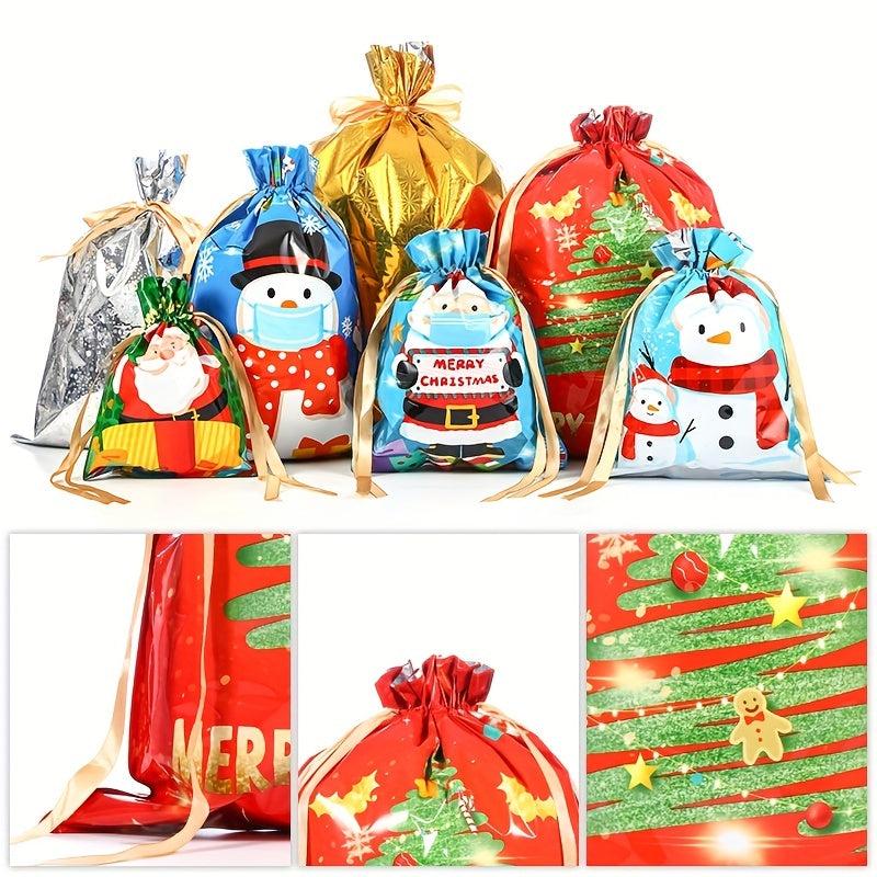 Christmas Gift Bags 10pcs Drawstring Bundle Pocket with Golden Rope