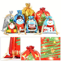 Christmas Gift Bags 10pcs Drawstring Bundle Pocket with Golden Rope