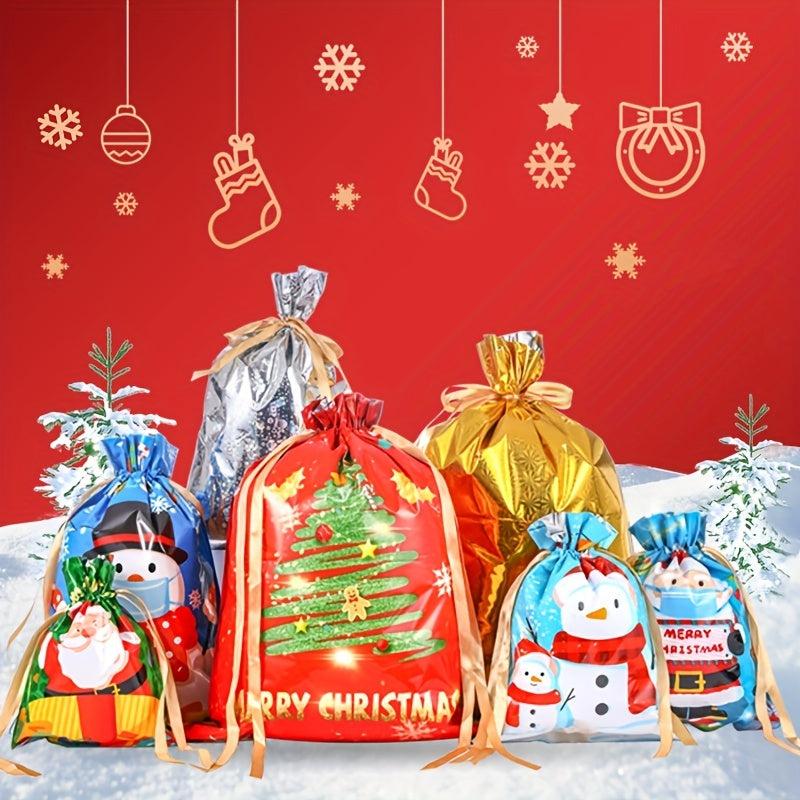 Christmas Gift Bags 10pcs Drawstring Bundle Pocket with Golden Rope