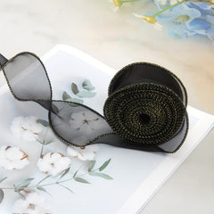 9M Golden Edged Mermaid Flowers Baking Wrap Cake Streamers Ribbon Bouquets