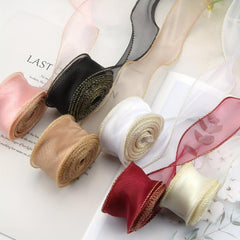 9M Golden Edged Mermaid Flowers Baking Wrap Cake Streamers Ribbon Bouquets