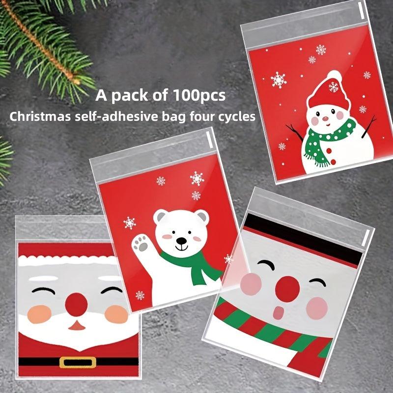 100pcs Baking Christmas Gift Bag Snack Cookie Bag Self-sealing Food Packaging