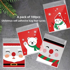 100pcs Baking Christmas Gift Bag Snack Cookie Bag Self-sealing Food Packaging