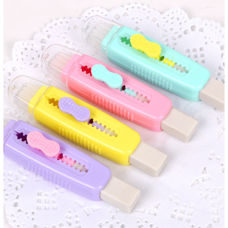 2pcs Sliding Retractable Pencil Eraser Plastic Sleeve Soft Colors