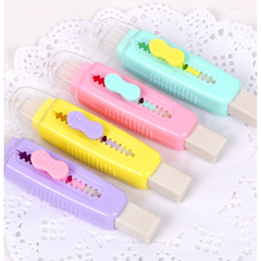 2pcs Sliding Retractable Pencil Eraser Plastic Sleeve Soft Colors