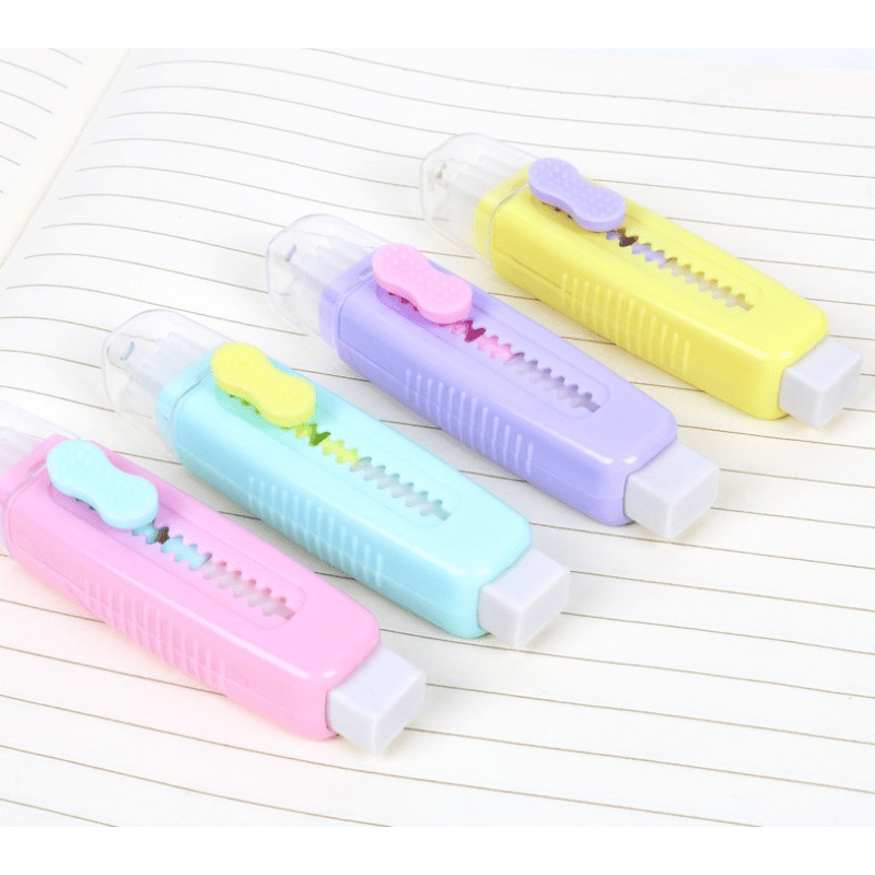2pcs Sliding Retractable Pencil Eraser Plastic Sleeve Soft Colors