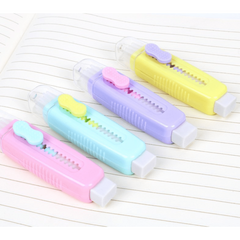 2pcs Sliding Retractable Pencil Eraser Plastic Sleeve Soft Colors