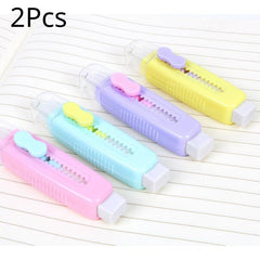 2pcs Sliding Retractable Pencil Eraser Plastic Sleeve Soft Colors