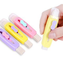 2pcs Sliding Retractable Pencil Eraser Plastic Sleeve Soft Colors