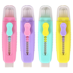 2pcs Sliding Retractable Pencil Eraser Plastic Sleeve Soft Colors