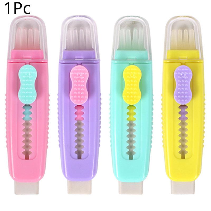 2pcs Sliding Retractable Pencil Eraser Plastic Sleeve Soft Colors
