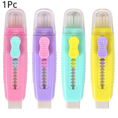 2pcs Sliding Retractable Pencil Eraser Plastic Sleeve Soft Colors