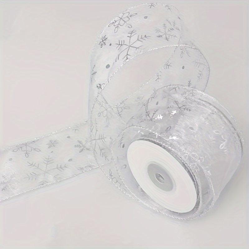 Snowflake Wired Ribbon Silvery For Christmas Home Decor Gift Wrapping Bow