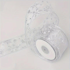 Snowflake Wired Ribbon Silvery For Christmas Home Decor Gift Wrapping Bow