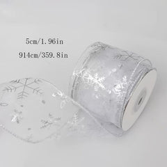 Snowflake Wired Ribbon Silvery For Christmas Home Decor Gift Wrapping Bow