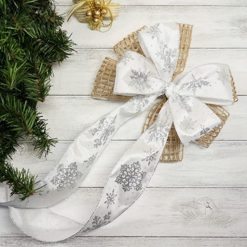 Snowflake Wired Ribbon Silvery For Christmas Home Decor Gift Wrapping Bow