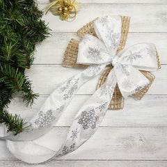 Snowflake Wired Ribbon Silvery For Christmas Home Decor Gift Wrapping Bow