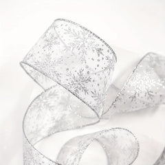 Snowflake Wired Ribbon Silvery For Christmas Home Decor Gift Wrapping Bow