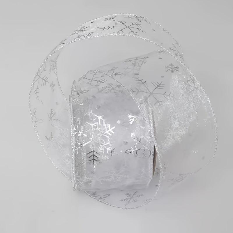Snowflake Wired Ribbon Silvery For Christmas Home Decor Gift Wrapping Bow