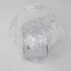 Snowflake Wired Ribbon Silvery For Christmas Home Decor Gift Wrapping Bow
