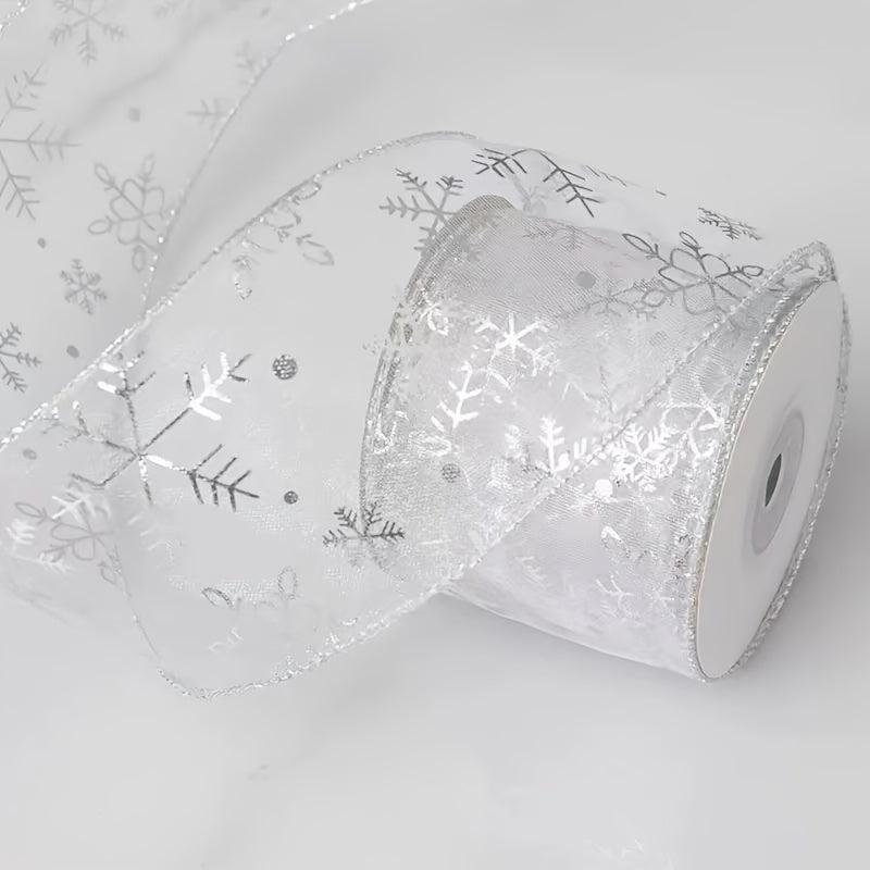 Snowflake Wired Ribbon Silvery For Christmas Home Decor Gift Wrapping Bow