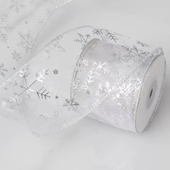 Snowflake Wired Ribbon Silvery For Christmas Home Decor Gift Wrapping Bow