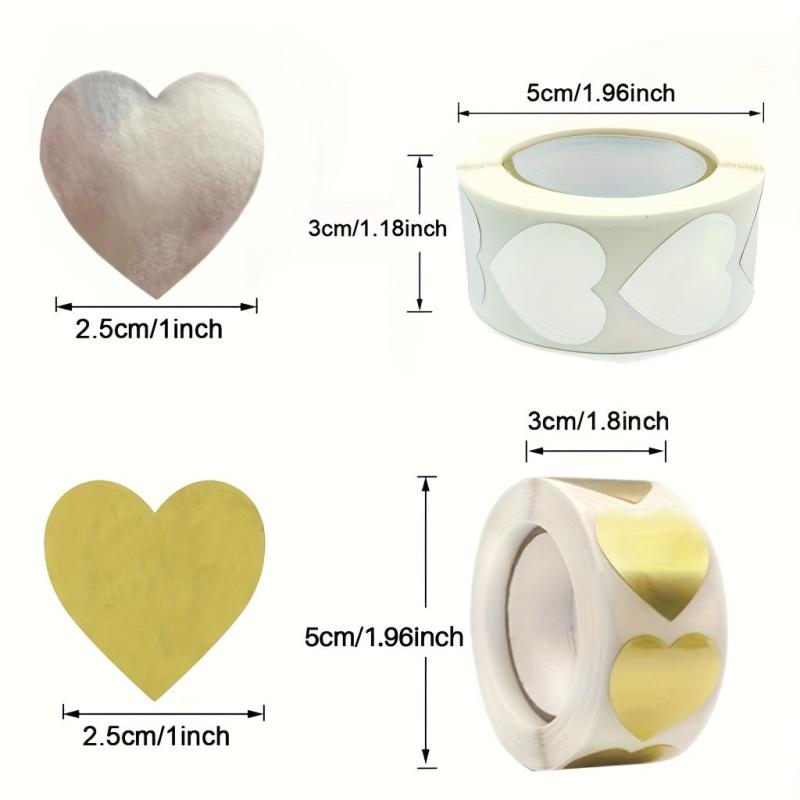 500 Heart Shaped Stickers - 1 Inch Silvery and Golden - Christmas Gift Labels