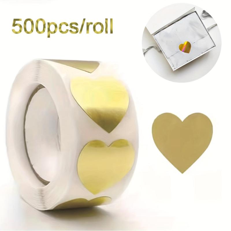 500 Heart Shaped Stickers - 1 Inch Silvery and Golden - Christmas Gift Labels
