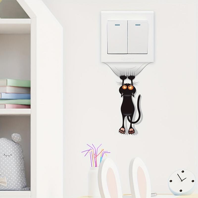Cartoon Cat Wall Sticker Self Adhesive Bedroom Living Room Switch Decoration