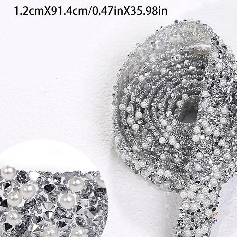 12mm 1m Rhinestone Chain With Ribbons - Wedding Bouquet Material