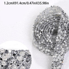 12mm 1m Rhinestone Chain With Ribbons - Wedding Bouquet Material