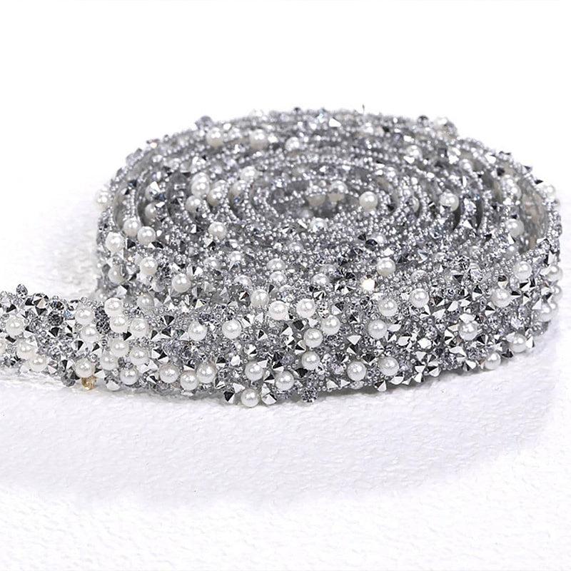 12mm 1m Rhinestone Chain With Ribbons - Wedding Bouquet Material