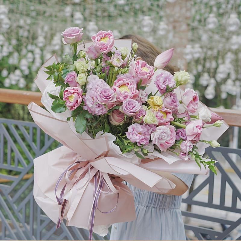 20sheets Golden Edge Flower Wrapping Paper, Waterproof Florist Films