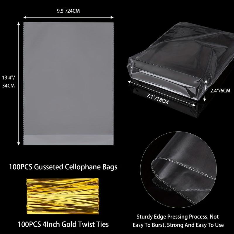 100 Clear Cellophane Treat Bags with Twist Ties