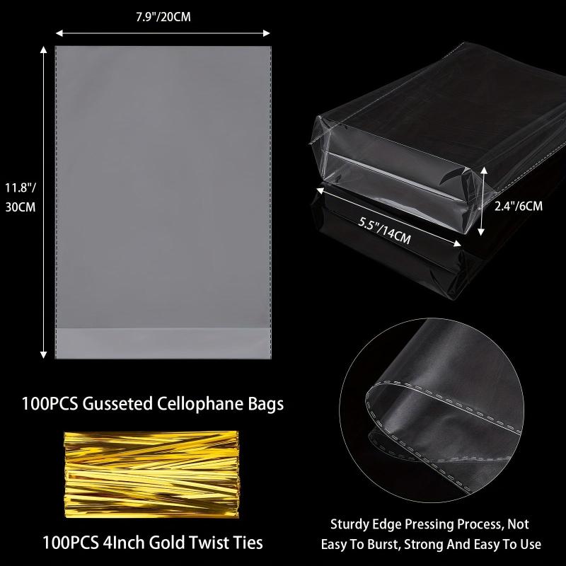 100 Clear Cellophane Treat Bags with Twist Ties