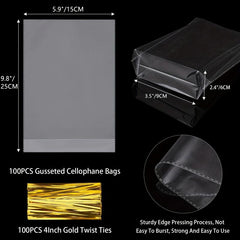 100 Clear Cellophane Treat Bags with Twist Ties