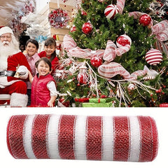 Christmas Ribbon Garland Decoration with Snowflake Hair Ball Wire Mesh Ribbons