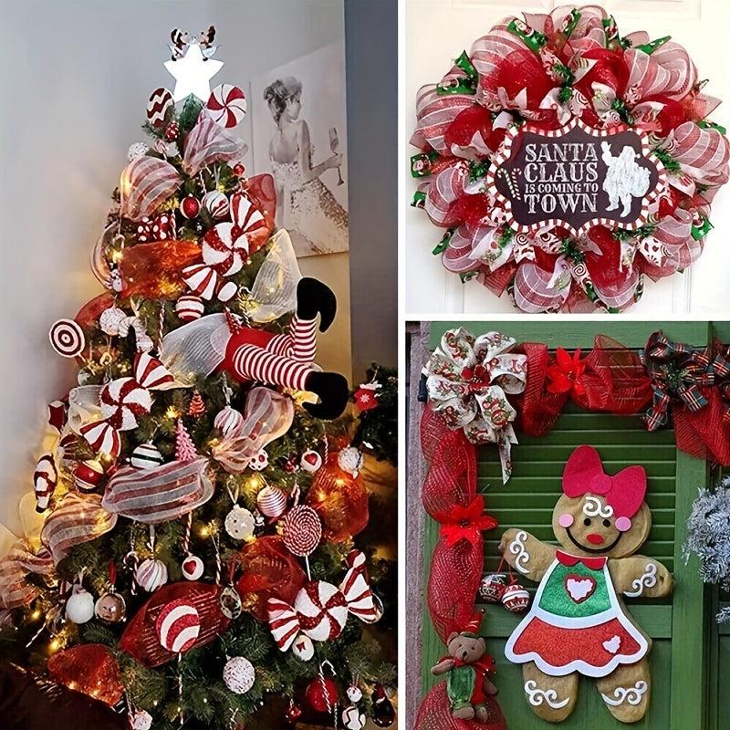 Christmas Ribbon Garland Decoration with Snowflake Hair Ball Wire Mesh Ribbons