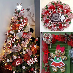 Christmas Ribbon Garland Decoration with Snowflake Hair Ball Wire Mesh Ribbons