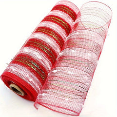 Christmas Ribbon Garland Decoration with Snowflake Hair Ball Wire Mesh Ribbons