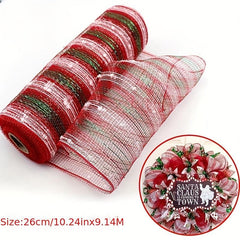 Christmas Ribbon Garland Decoration with Snowflake Hair Ball Wire Mesh Ribbons
