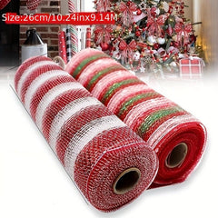 Christmas Ribbon Garland Decoration with Snowflake Hair Ball Wire Mesh Ribbons