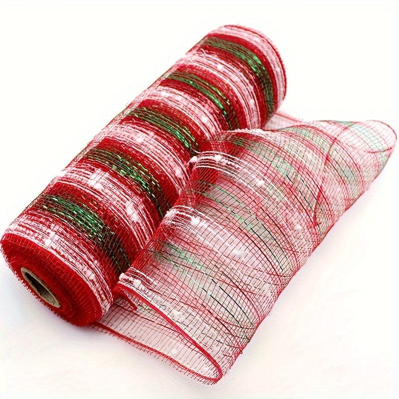 Christmas Ribbon Garland Decoration with Snowflake Hair Ball Wire Mesh Ribbons